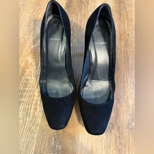 Stewart Weitzman Black Suede Pumps Square Toe Covered Platform Sz6.5